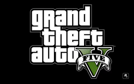 HD desktop wallpaper featuring the iconic logo of Grand Theft Auto V, showcasing bold text with a sleek design and vibrant green accents.