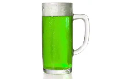 HD desktop wallpaper featuring a clear glass mug filled with bright green beer against a white background, themed around food and beer.
