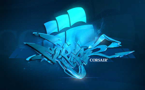 HD PC desktop wallpaper featuring a glowing blue Corsair logo with a sleek, futuristic design emphasizing technology and innovation.