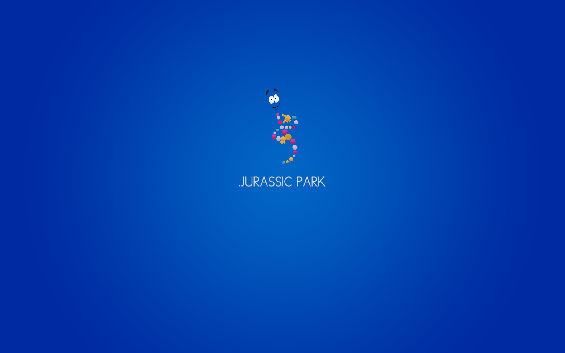 HD desktop wallpaper featuring the iconic Jurassic Park logo on a blue background.