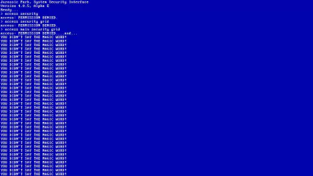 HD wallpaper of a Jurassic Park-inspired computer security interface, suitable as a desktop background.