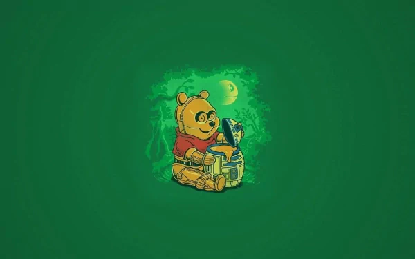 A vibrant HD wallpaper featuring Winnie the Pooh, joyfully sitting with his honey pot against a rich green background, capturing the charm of the beloved TV show.
