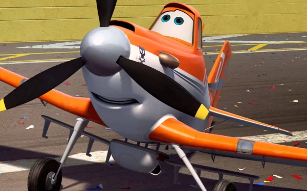 A vibrant HD desktop wallpaper featuring a cheerful orange airplane from the movie Planes, set against a colorful background, ready for adventure and fun.