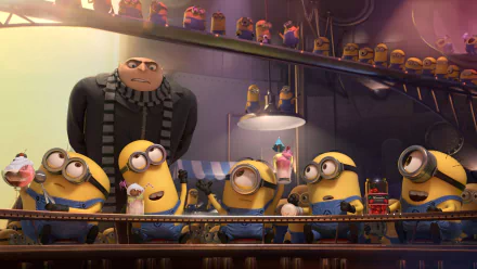 Gru from Despicable Me, in a vibrant and detailed HD desktop wallpaper from Despicable Me 2 movie, exuding charm and mischief.