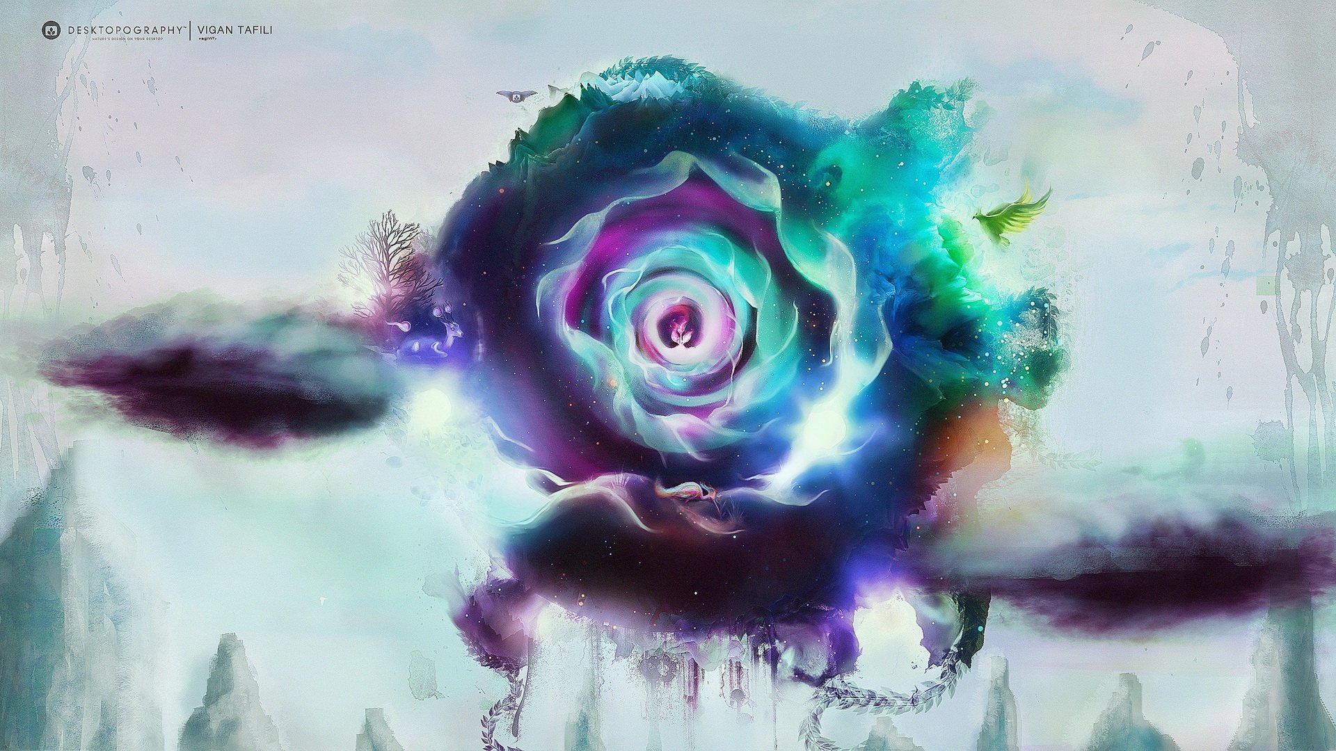 Nebula Rose — Cosmic Artistic HD Wallpaper | 1920x1080 | Wallpaper Abyss