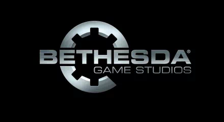 Bethesda Game Studios metallic cog logo and bold BETHESDA text on a black field — HD PC desktop wallpaper referencing video game technology.
