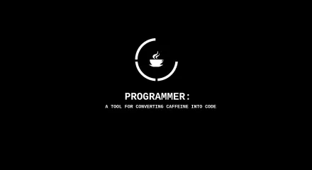 A sleek desktop wallpaper featuring a coffee cup icon and the humorous text, Programmer: A tool for converting caffeine into code, blending coffee culture with technology.