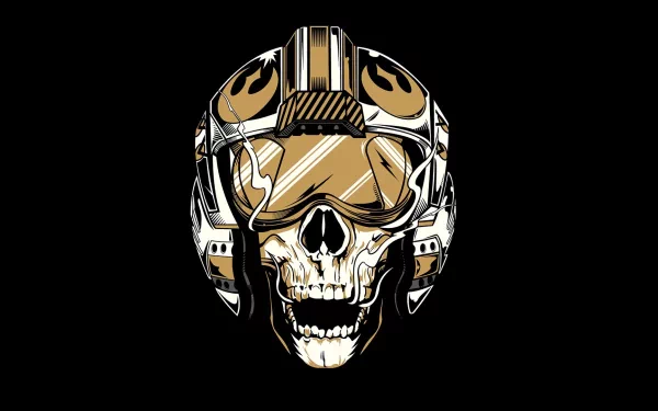 HD desktop wallpaper featuring a stylized skull wearing a Rebel helmet from Star Wars on a black background.