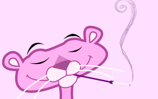 HD desktop wallpaper featuring a relaxed Pink Panther from The Pink Panther Show on a pink background.