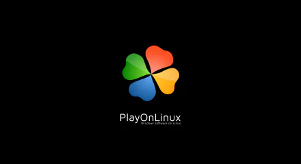A vibrant logo featuring a four-leaf clover design in green, blue, orange, and red, accompanied by the text PlayOnLinux on a sleek black background, symbolizing technology and innovation in Linux.