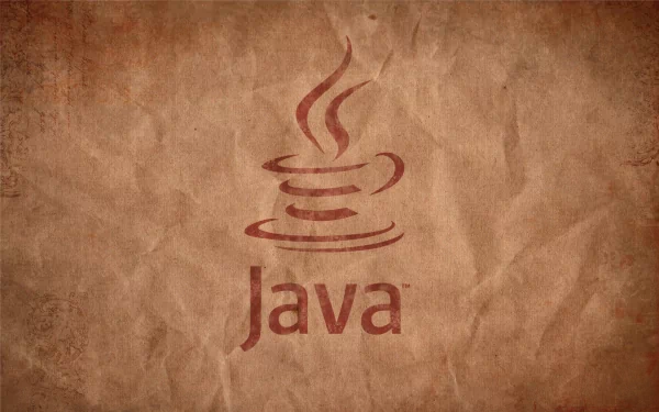 HD wallpaper with a vintage-style Java programming language logo on a textured brown background.