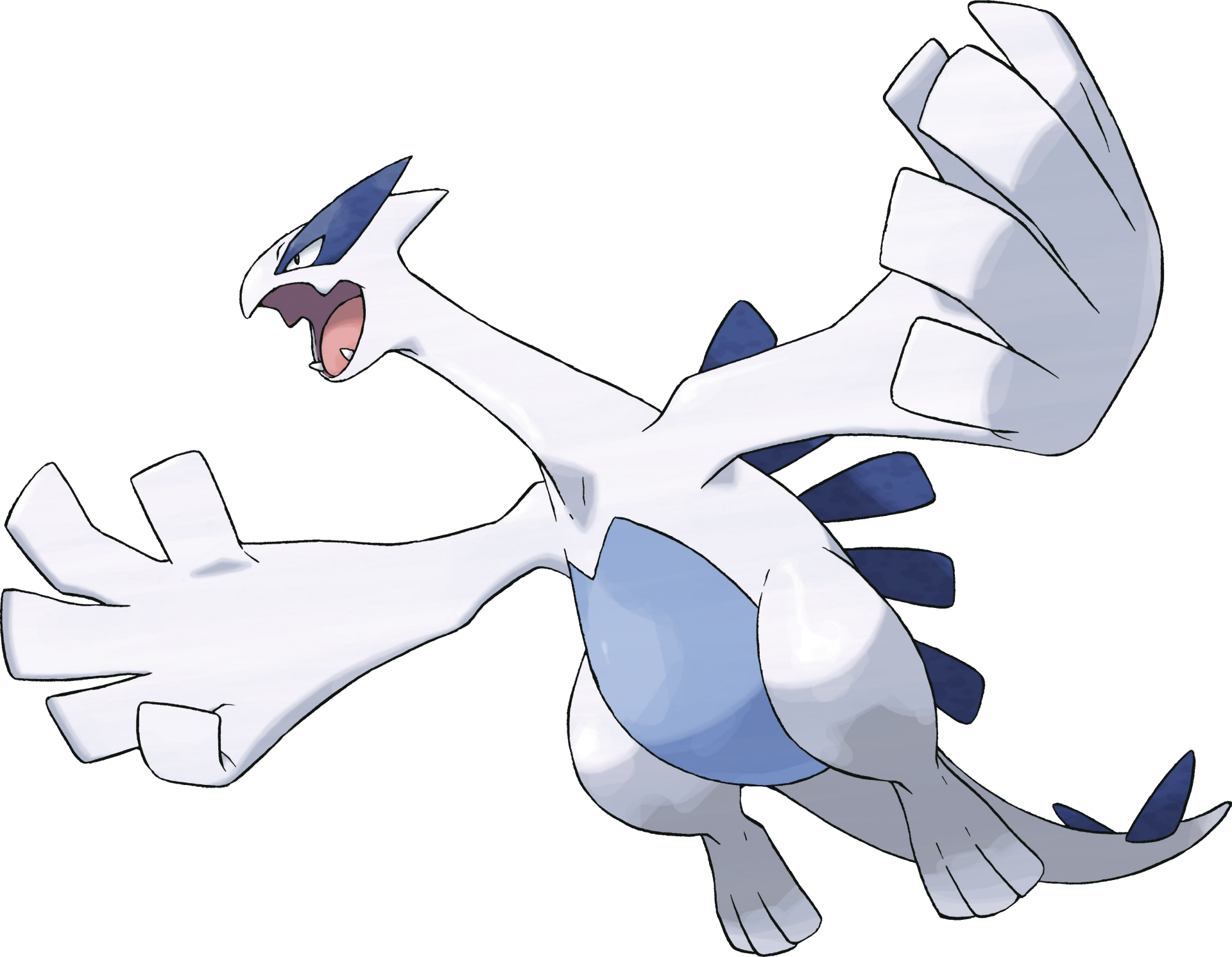 HD PC desktop wallpaper featuring Lugia, a legendary Pokémon from the video game series, depicted with wide wings and an open beak against a transparent background.