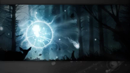 HD PC desktop wallpaper featuring a mystical glowing orb in a dark forest, inspired by the video game DotA 2.