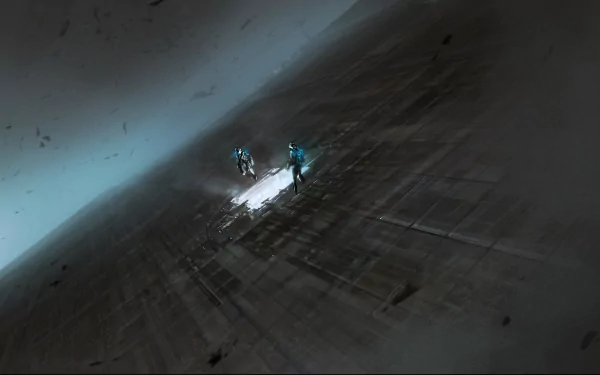 HD desktop wallpaper featuring an abstract structure with illuminated figures.