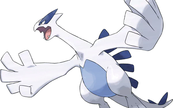 HD PC desktop wallpaper featuring Lugia, a legendary Pokémon from the video game series, depicted with wide wings and an open beak against a transparent background.