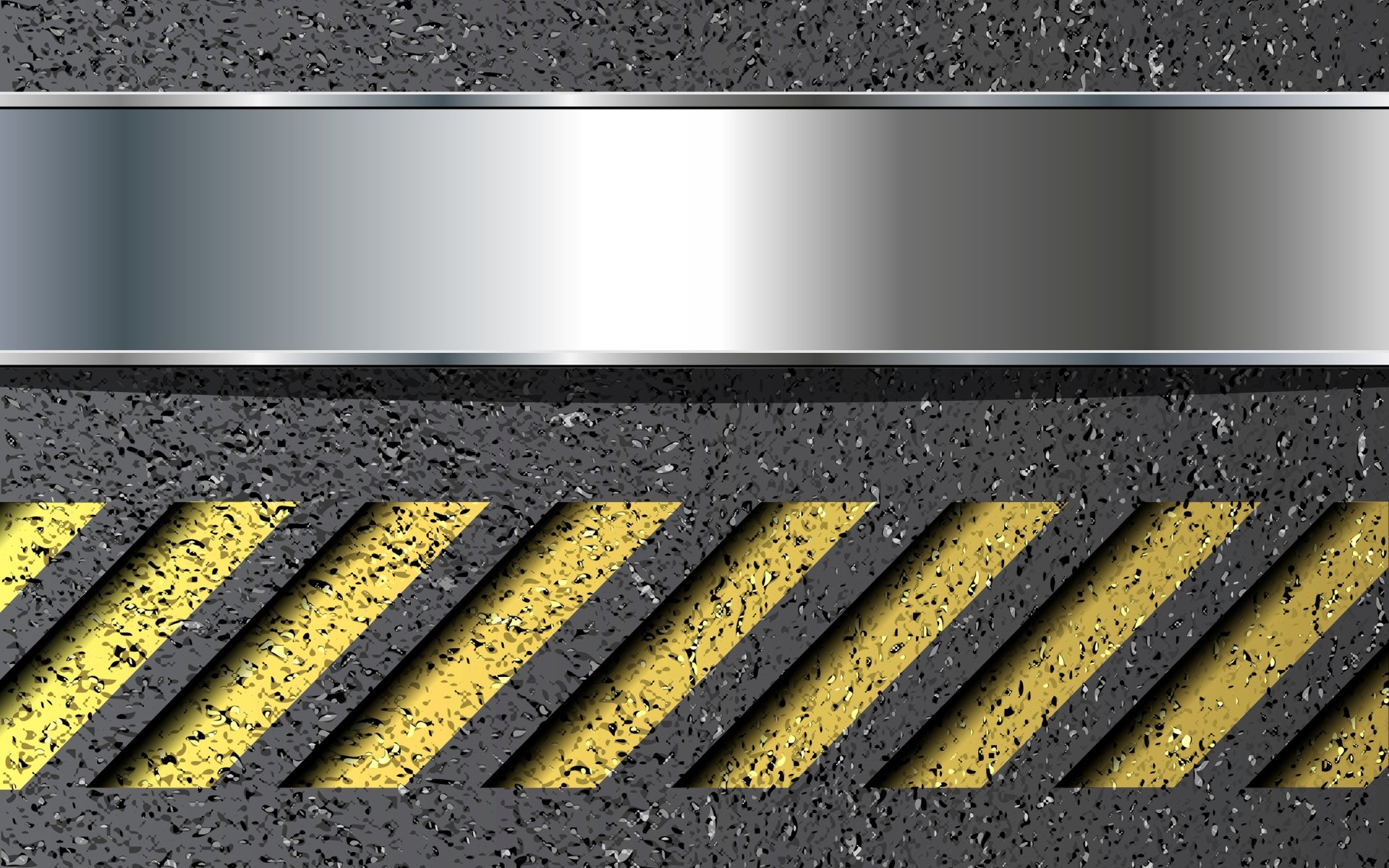 HD PC desktop wallpaper featuring an abstract metal design with a shiny silver horizontal strip above textured black and yellow diagonal caution stripes.