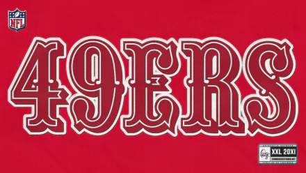 HD PC desktop wallpaper featuring the bold 49ERS text in white and red, representing the San Francisco 49ers NFL team.
