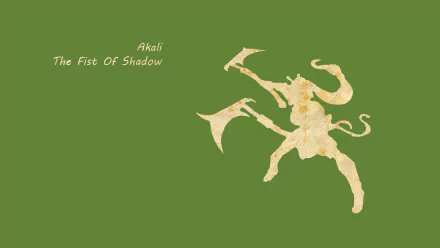 2K Quad HD PC wallpaper of Akali (League of Legends): gold silhouette and Akali The Fist Of Shadow text on an olive green background, video game artwork.