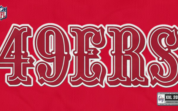 HD PC desktop wallpaper featuring the bold 49ERS text in white and red, representing the San Francisco 49ers NFL team.