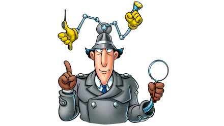 HD desktop wallpaper featuring Inspector Gadget, the iconic TV show character, with his signature gadgets and magnifying glass.