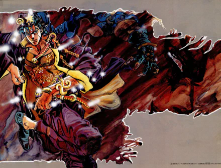 An intense HD desktop wallpaper featuring a dynamic character from Jojo's Bizarre Adventure, showcasing vibrant colors and action-packed artistry.