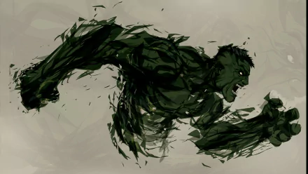 HD desktop wallpaper depicting an artistic rendition of the Hulk in dynamic action, with a stylized green and brown color palette.