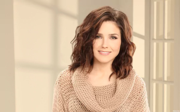 HD desktop wallpaper featuring celebrity Sophia Bush with soft lighting and a warm, neutral-toned background.