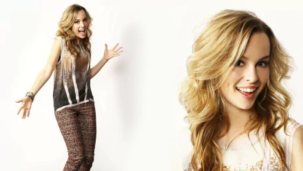 HD PC desktop wallpaper featuring Bridgit Mendler, capturing her vibrant energy and musical spirit in a bright, stylish portrait and full-body pose.