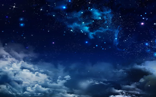 A stunning HD desktop wallpaper showcasing a star-filled night sky above soft, billowing clouds, capturing the beauty of nature in a serene and captivating scene.