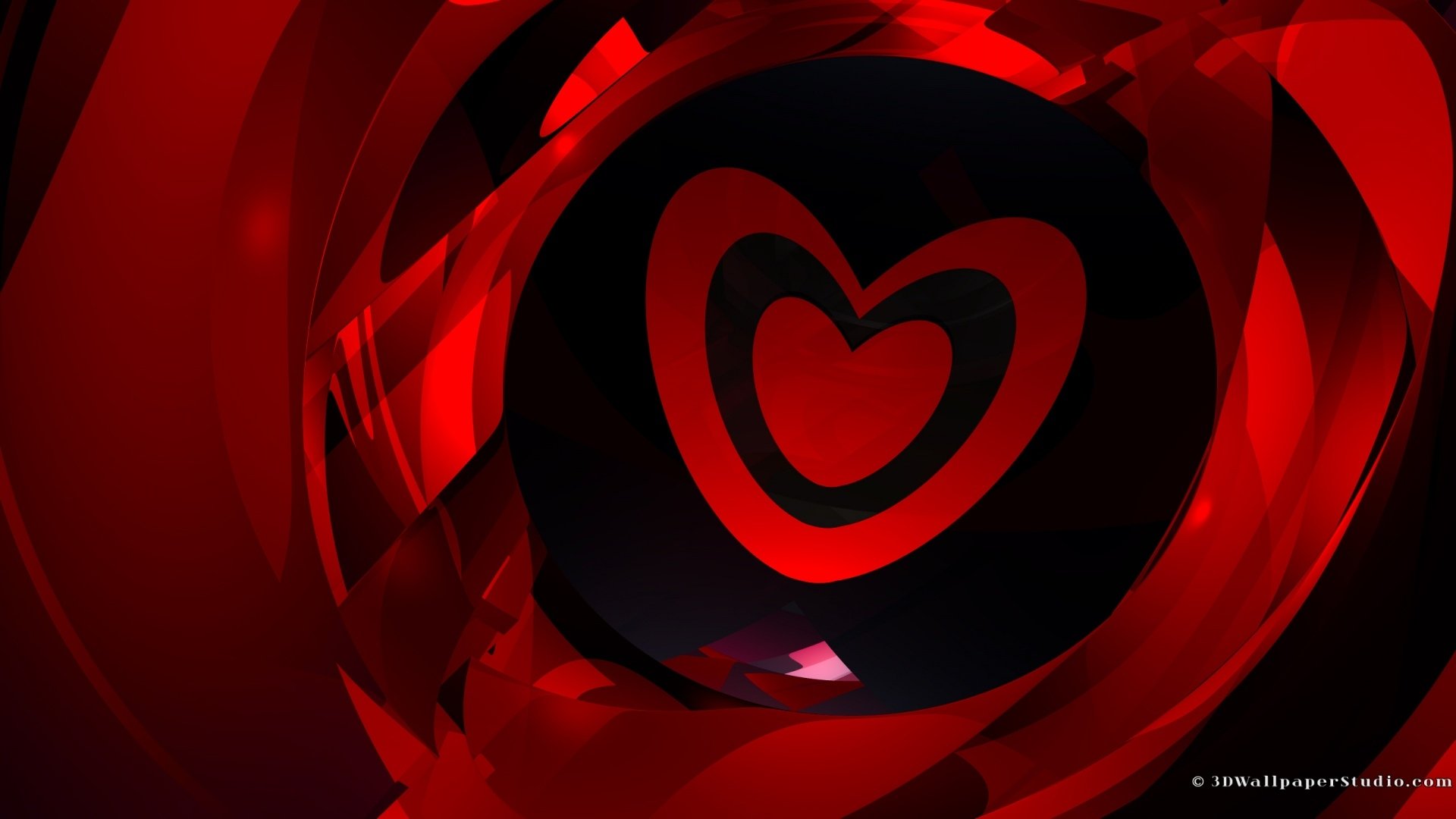 A vibrant, artistic HD wallpaper featuring intertwining red hearts, embodying themes of love and passion, creating a striking backdrop for any desktop.