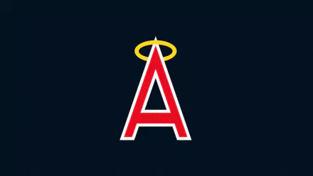 HD PC desktop wallpaper showing the Los Angeles Angels red A with a gold halo on a dark sports-themed background.