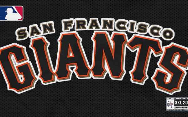 HD PC desktop wallpaper featuring bold San Francisco Giants baseball team name in orange, black and white over a textured dark background with MLB logo.