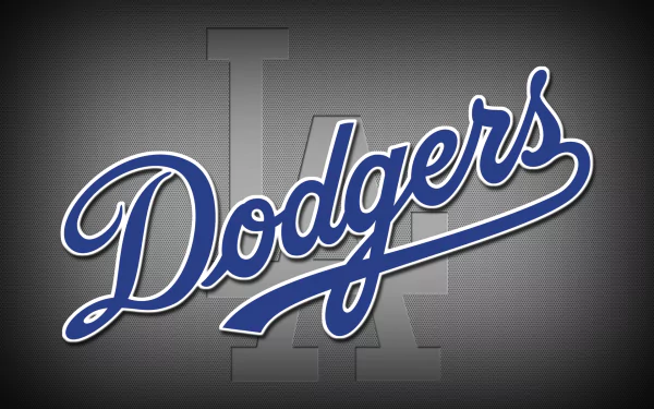 HD desktop wallpaper featuring the Los Angeles Dodgers script logo with a subtle LA background, highlighting the iconic sports team branding.