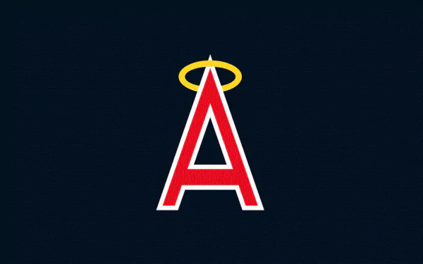 HD PC desktop wallpaper showing the Los Angeles Angels red A with a gold halo on a dark sports-themed background.
