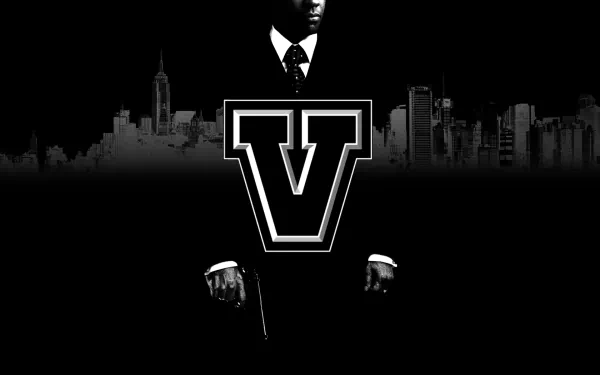 HD desktop wallpaper of Grand Theft Auto V featuring the game's logo and monochrome cityscape background.
