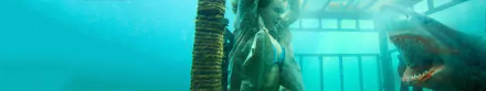 HD PC desktop wallpaper/background from the movie Shark Night: underwater shot of a woman in a blue bikini being grabbed by a shark near a submerged cage.