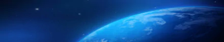 HD sci-fi desktop wallpaper showing a vibrant blue planet set against a deep space background filled with stars.