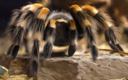 Close-up oil painting of a tarantula spider, rendered with fine detail, serving as a striking HD PC desktop wallpaper and background.