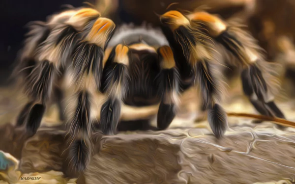 Close-up oil painting of a tarantula spider, rendered with fine detail, serving as a striking HD PC desktop wallpaper and background.