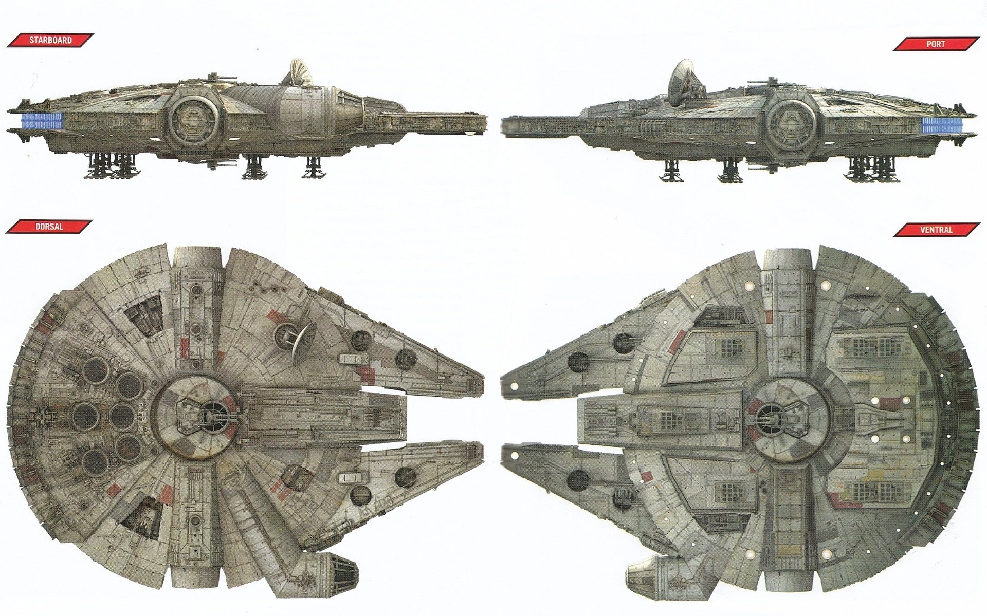 Sci Fi Star Wars HD PC desktop wallpaper and background showing blueprint-style top and side views of the Millennium Falcon.