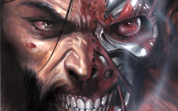 High-definition desktop wallpaper featuring Wolverine in a dramatic comic style, showcasing intense expression and iconic elements of the character's fierce persona.