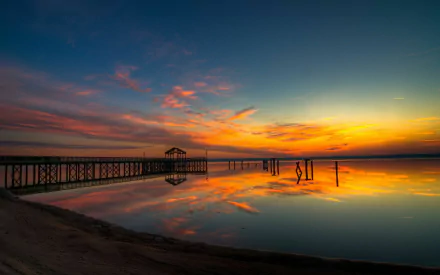 dusk landscape man made pier HD Desktop Wallpaper | Background Image