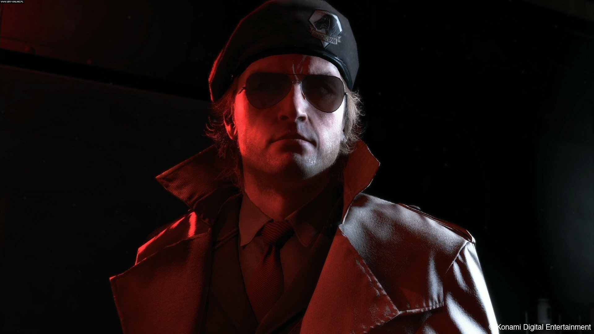 HD PC desktop wallpaper featuring a dark, moody portrait of a character from the video game Metal Gear Solid V: The Phantom Pain, wearing a beret and sunglasses.