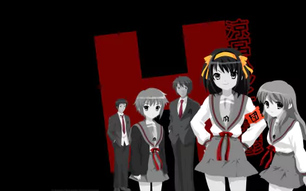 Kyon (Haruhi) Mikuru Asahina Itsuki Koizumi Haruhi Suzumiya Yuki Nagato Anime The Melancholy of Haruhi Suzumiya HD Desktop Wallpaper | Background Image