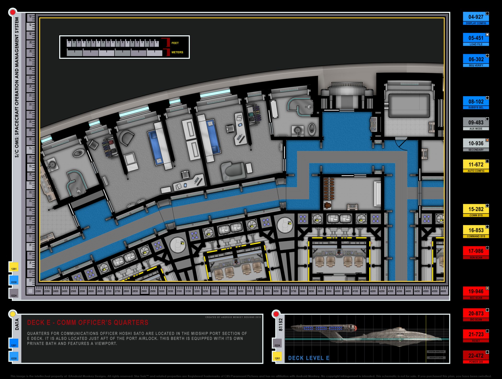 TV show Star Trek: The Original Series HD PC desktop wallpaper depicting a starship deck schematic with blue corridors, rooms, control panels and system readouts.