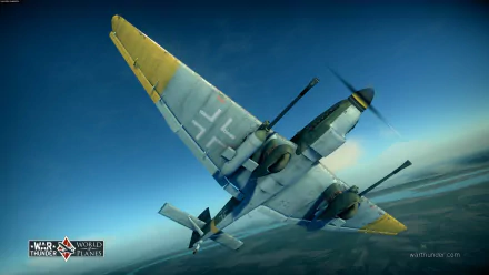 HD PC desktop wallpaper from the video game War Thunder: a German WWII twin-engine aircraft with yellow wingtips banking low over ocean clouds.