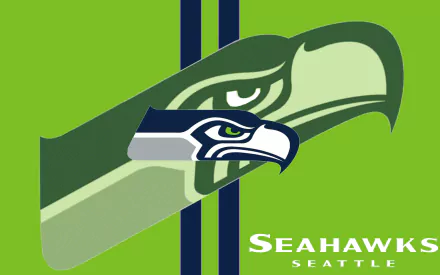 Seattle Seahawks logo featured on a vibrant green background with blue stripes, creating a dynamic and sporty HD wallpaper for PC desktops.