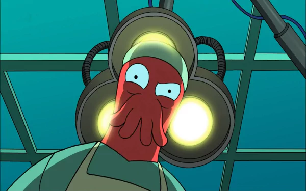 HD PC desktop wallpaper featuring Zoidberg from the TV show Futurama, depicted in a surgical setting with bright lights overhead.
