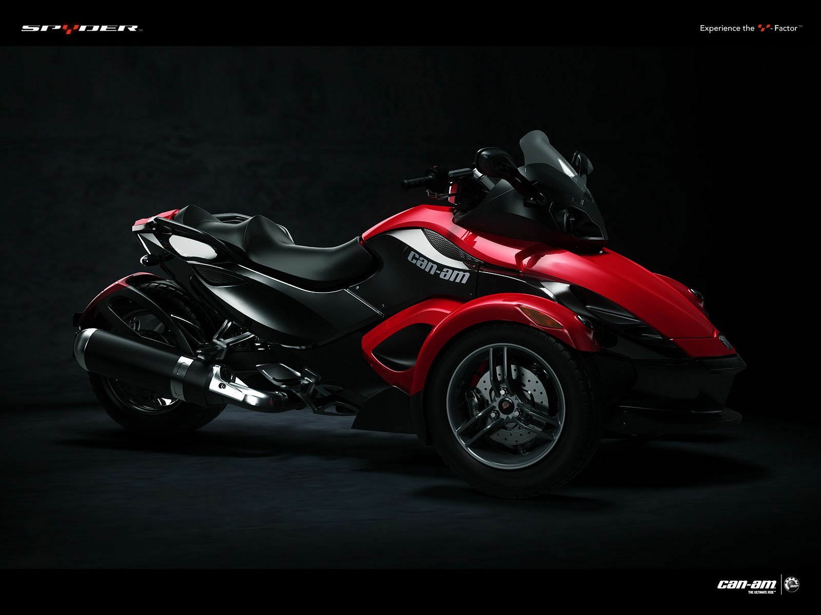 HD PC desktop wallpaper featuring a sleek red and black Can-Am three-wheeled vehicle against a dark background.