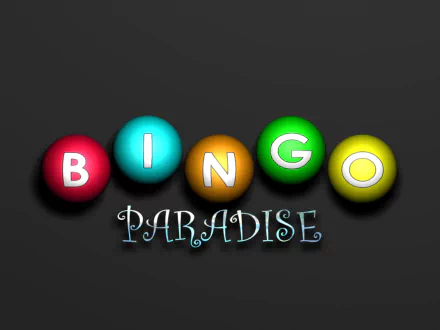 HD PC desktop wallpaper and background showing colorful bingo balls spelling BINGO above decorative PARADISE text on a dark backdrop — video game bingo motif.